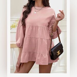Pink Boutique Babydoll Tiered Blouse/Tunic W/Keyhole Back Closure | New | Large
